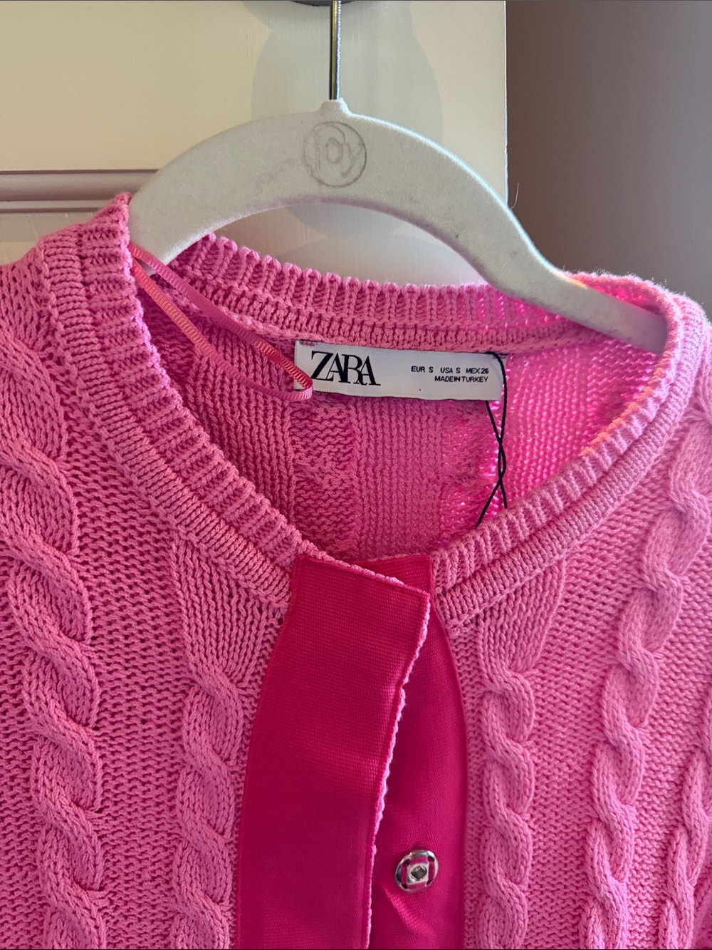Zara Bright Pink Cable-Knit Button Cardigan